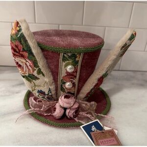 Begonia Market Easter Bunny Top Hat Decor Pink Velvet Ears Floral Tapestry NWT